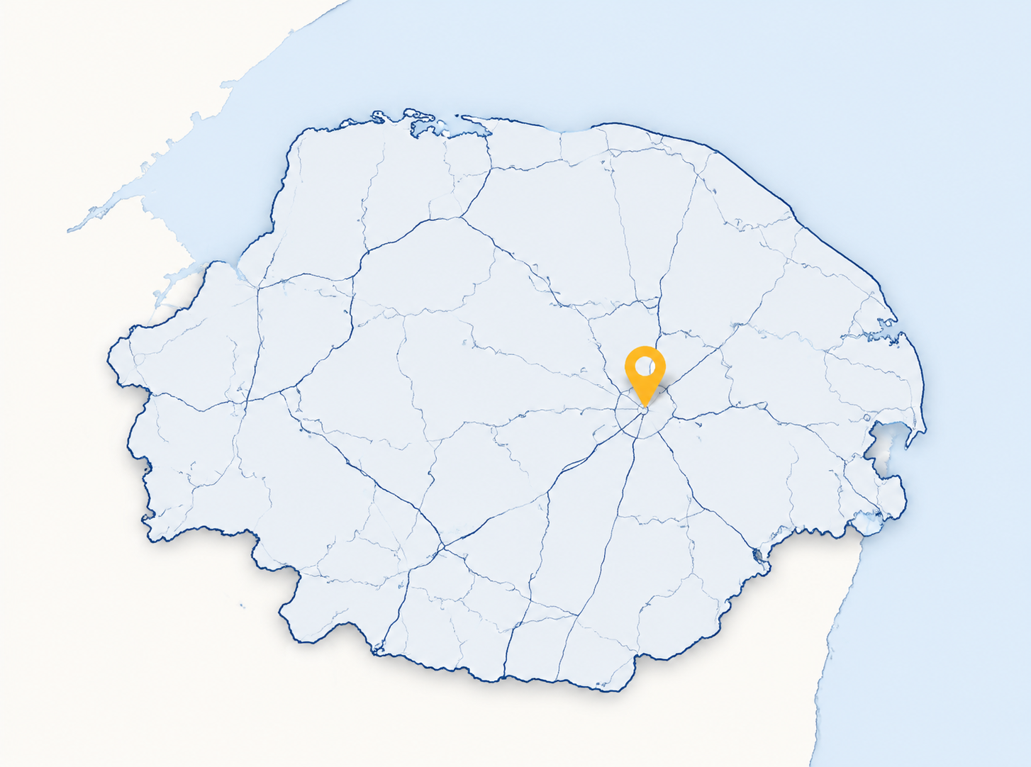 Map illustration showing Norwich within Norfolk